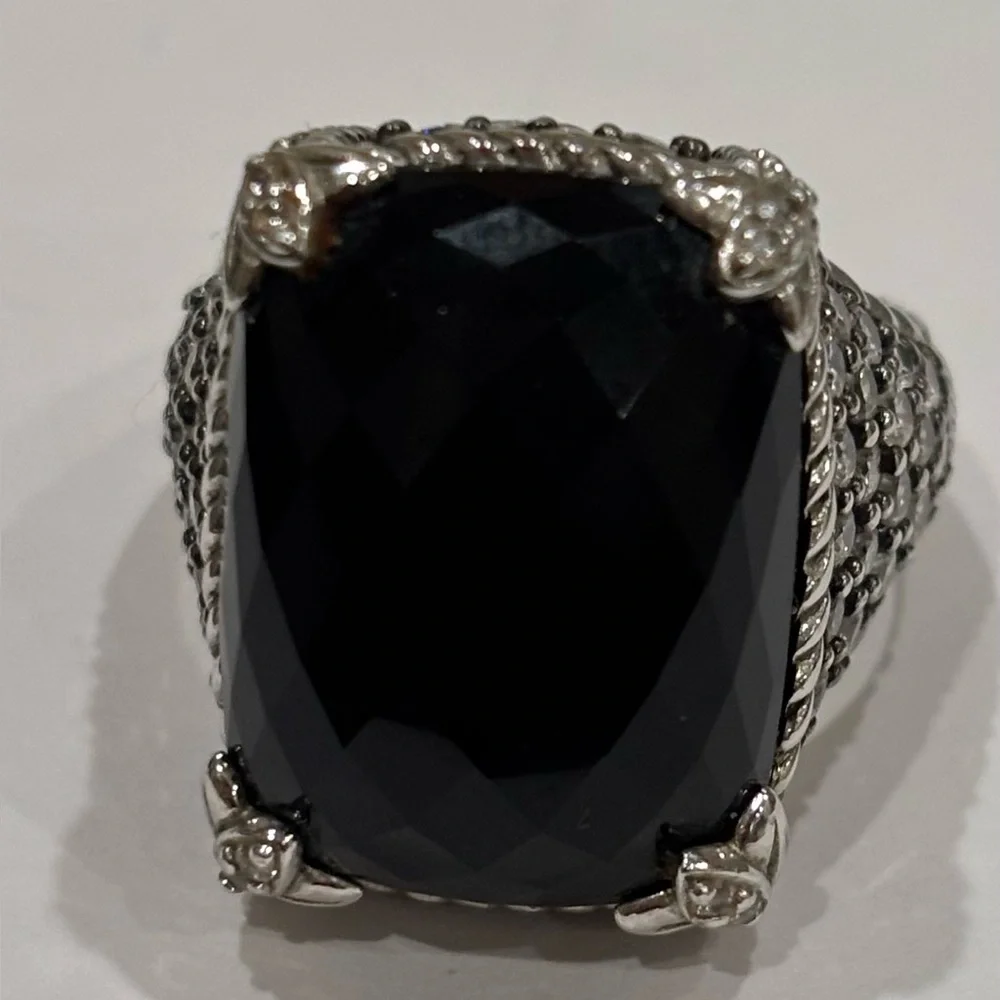 Judith Ripka Elegant Black Onyx and CZ Sterling Ring - Picture 1 of 5